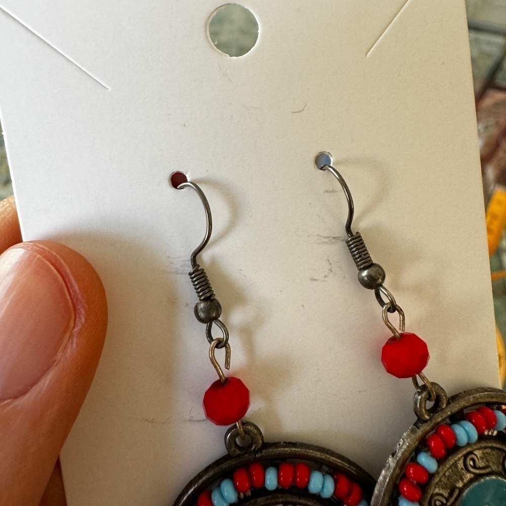 Turquoise and Feather Dangle Earrings - Picture 8 of 9